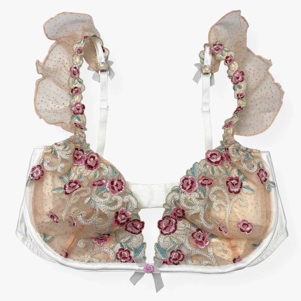NWT For‎ Love & Lemons Siena Underwire Balconette Bra 32DD Ruffle Floral Fairy